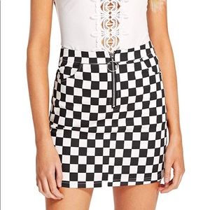 Checkered O-Ring Zipper Miniskirt